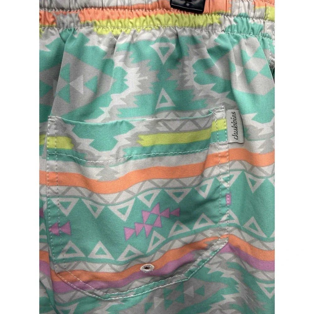 Chubbies Swim Trunks Men XL  Mint Green Aztec Tribal Neon 5.5